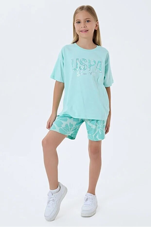 U S Polo 100% Cotton Crewneck Short Sleeve Girls' Shorts Set
