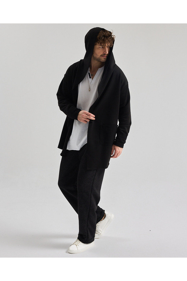 2 iplik Kapüşonlu Ters Manşet Panço - 5