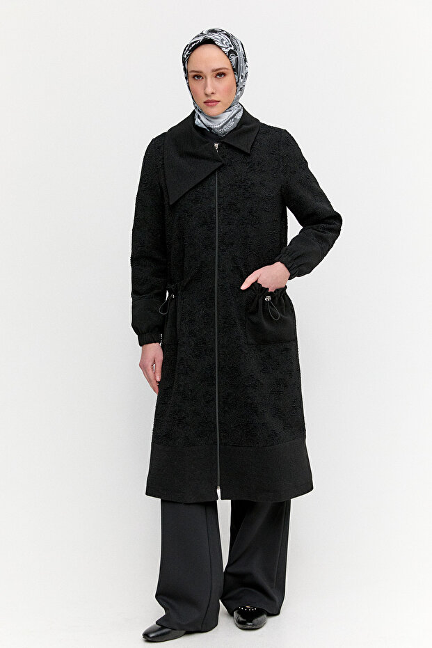 Dokulu Fermuarlı Örme Kap - 1