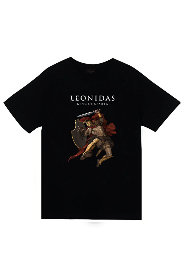 Leonidas - 300 Spartans - the Spartan Printed Unisex 100% Cotton Black T-Shirt