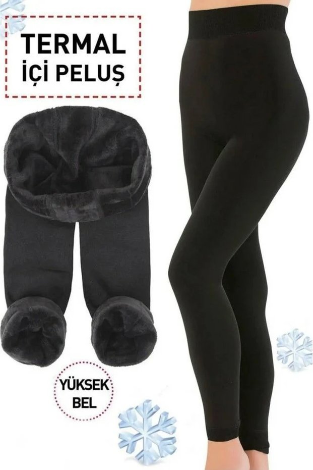 Women's Black Inside Plush Thermal Leggings High Waist t Shaping / Sculpting Winter (Soft Texture)