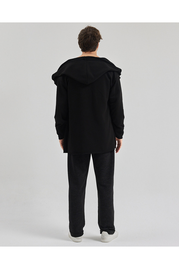 2 iplik Kapüşonlu Ters Manşet Panço - 3