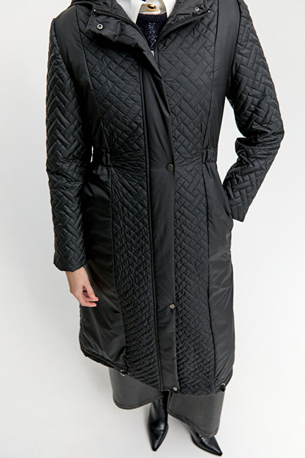 Kapüşonlu Kapitone Kaban - 5