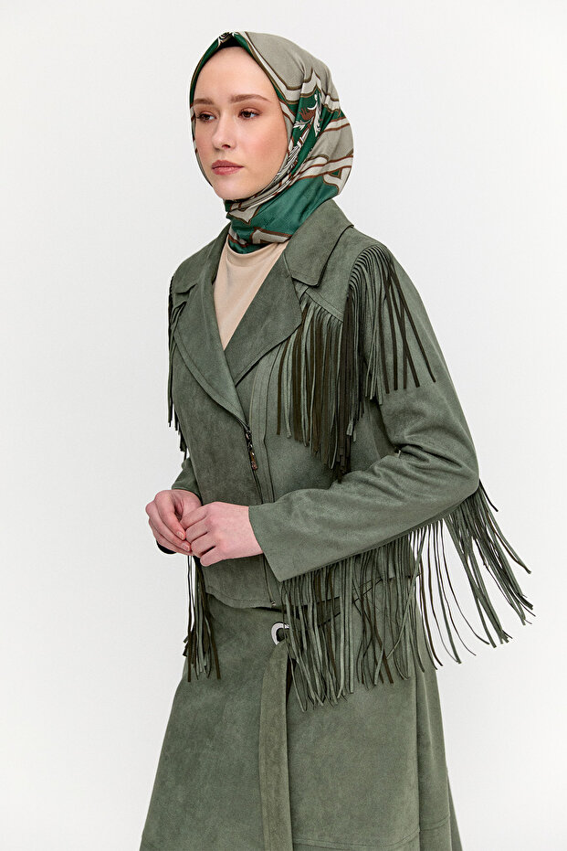 Süet Görünümlü Püsküllü Ceket - 4