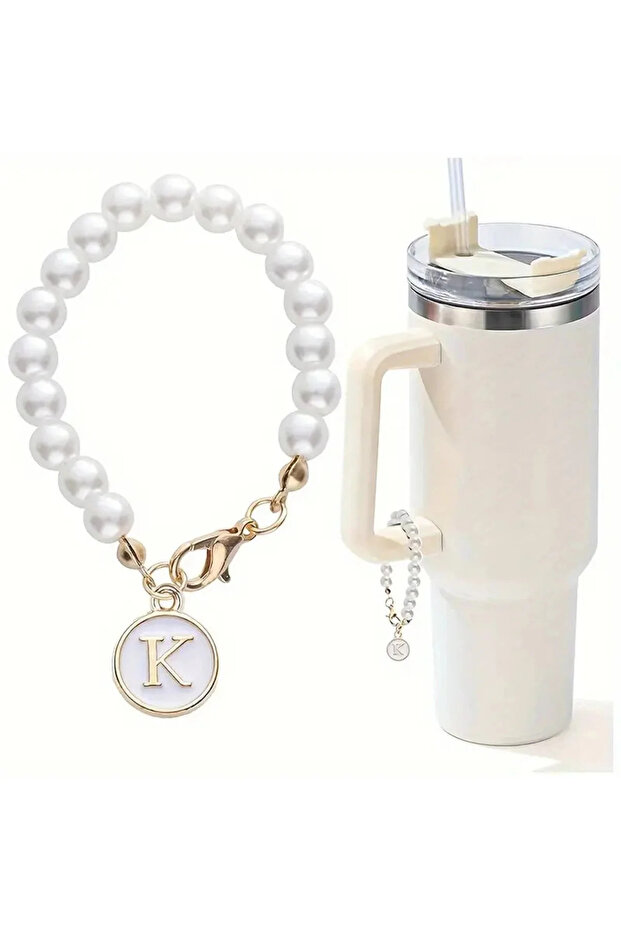 Letter K Pearl Bead Charm Purse Keychain Wallet Accessory