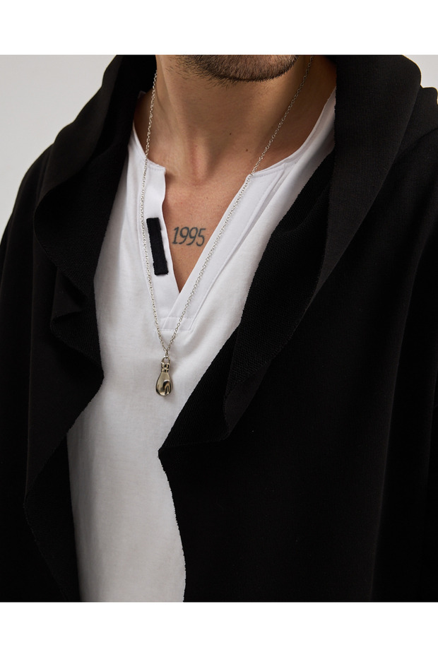 2 iplik Kapüşonlu Ters Manşet Panço - 4