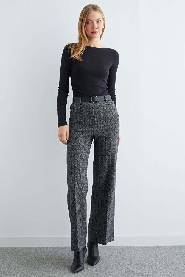 Arched Herringbone Palazzo Pants - 4