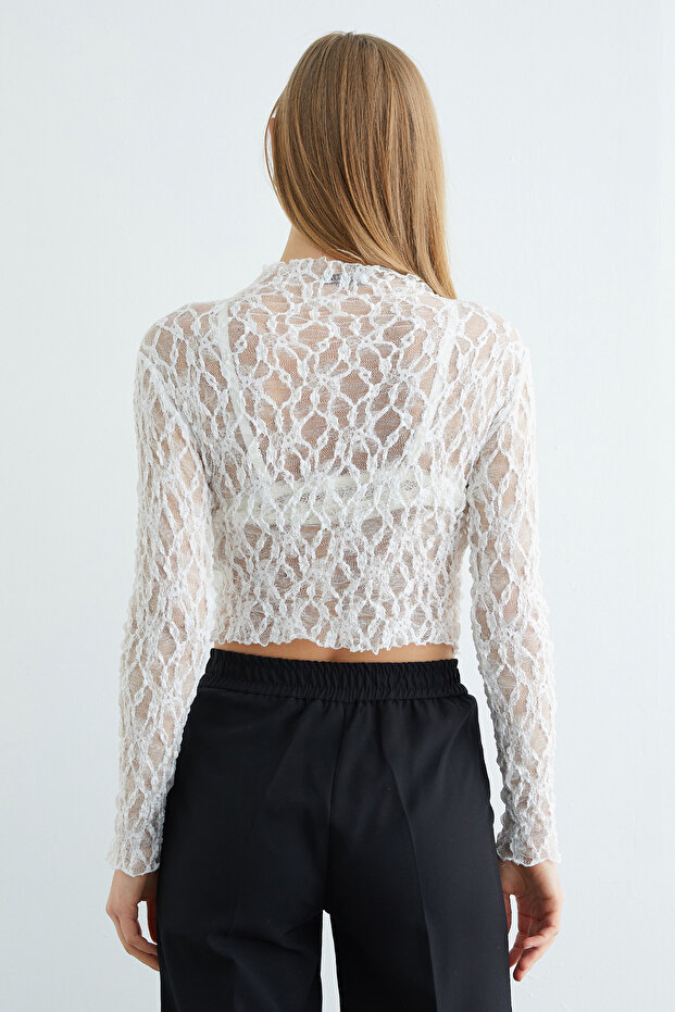 Dantelli Dik Yaka Transparan Bluz - 6