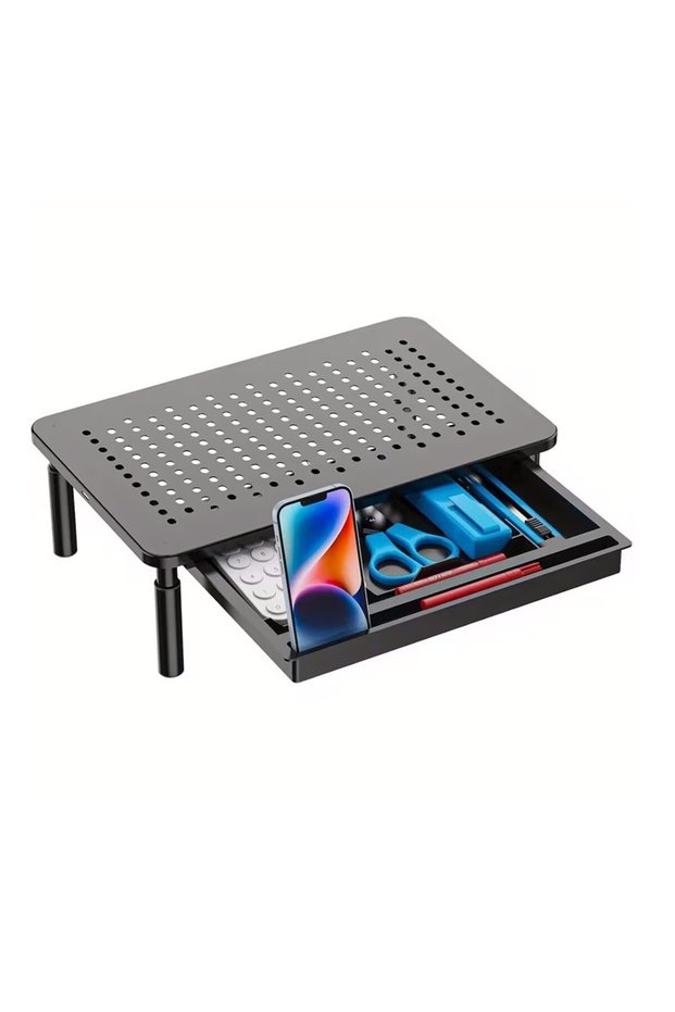 Metal Laptop & Monitor Stand with Drawers - Height Adjustable 20 kg Capacity