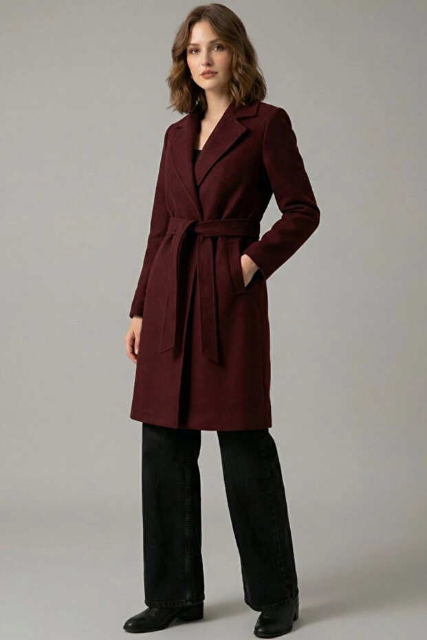 معطف بحزام 9171 - أحمر داكن - 2