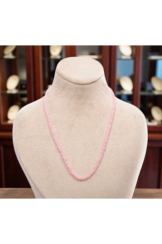 Certified Pink Quartz 2 mm Faceted Cut Dizi Natural Stone Necklace