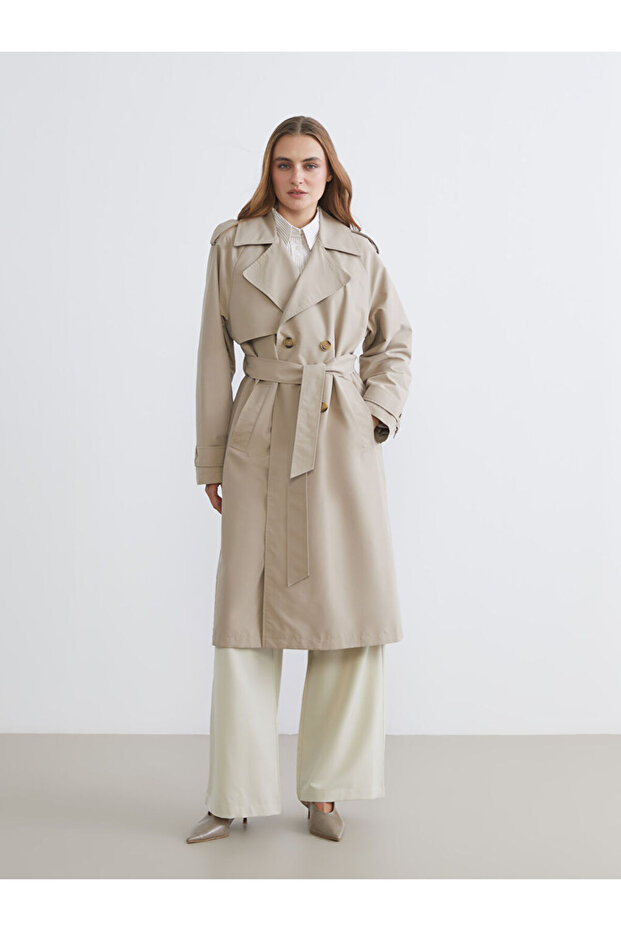 Esvab • Modern & Distinctive Double-Breasted Roba Collar Women's Trench Coat