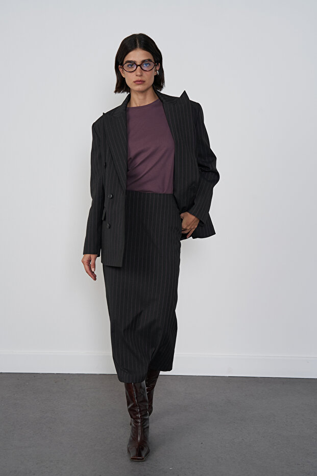 Çizgili Midi Etek - 2