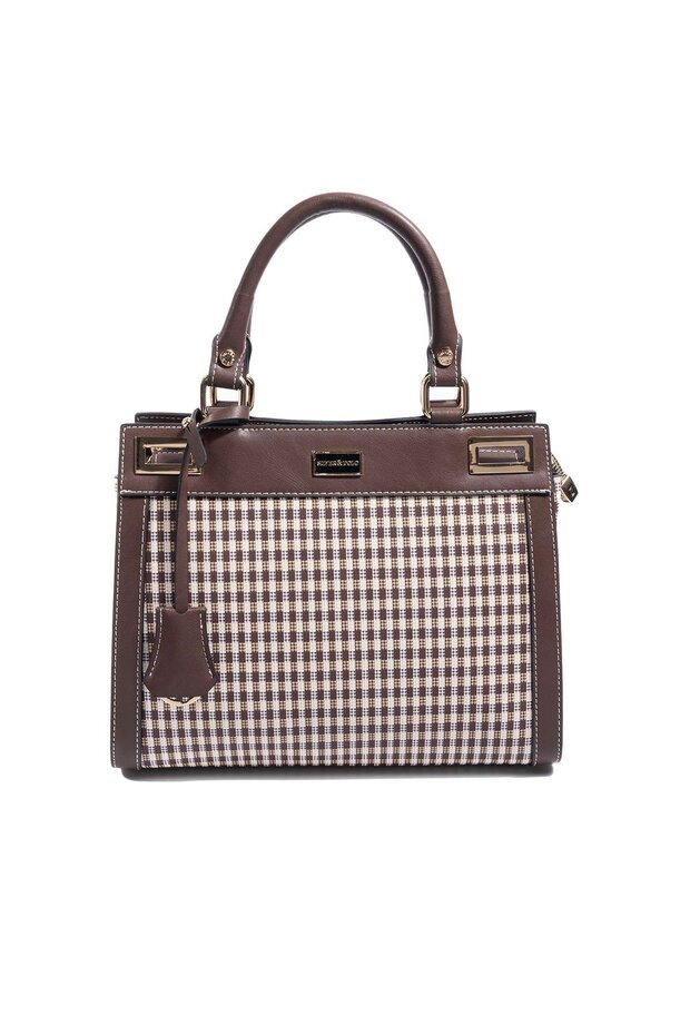 Coffee Yellow - Brown Plaid Line Square Women's Handbag Sp1174