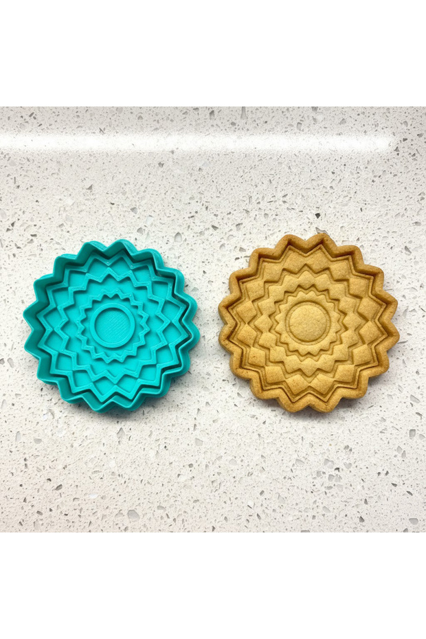 Geometric Flower and Sun Shaped Cookie Mold | Detailed Mandala Stamp