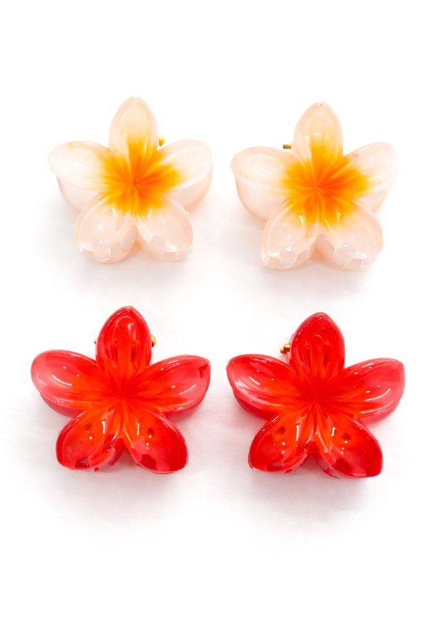Lotus Flower Design Transparent Hair Clip Set Colorful Girls' Hairpin, Shiny Acrylic Set of 4