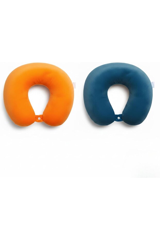 U-Shape Travel Neck Pillow Pack of 2 – Soft Plush Fabric with Adjustable Button Closure, Ergonomic