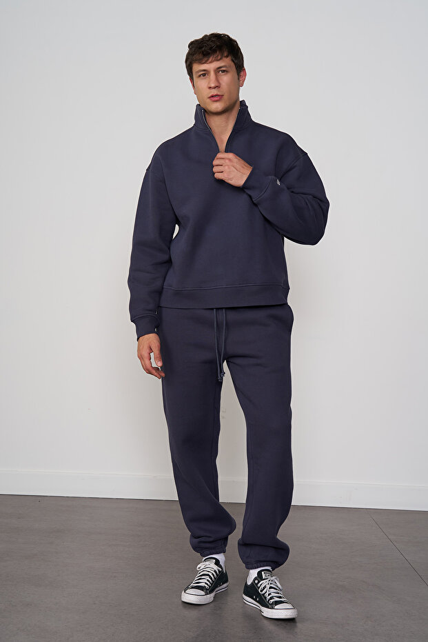 Fermuarlı Dik Yaka Oversize Sweatshirt - 2