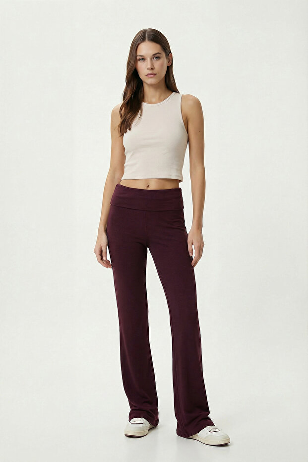 Folding Waisted Flared Knitted Trousers Lcr0105 Mürdüm