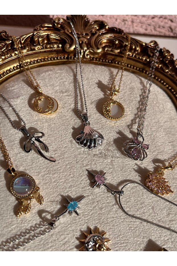 Pembe taşlı Pinterest kolyesi - 2