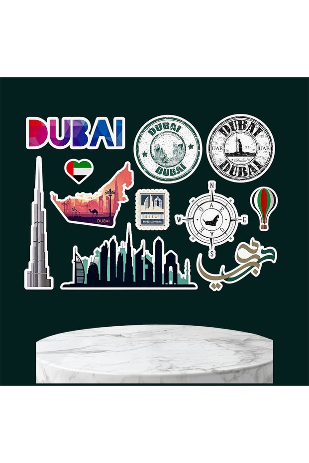 Dubai Themed Sticker Set – Burj Khalifa, Dubai Skyline, Uae Flag & Travel Stickers