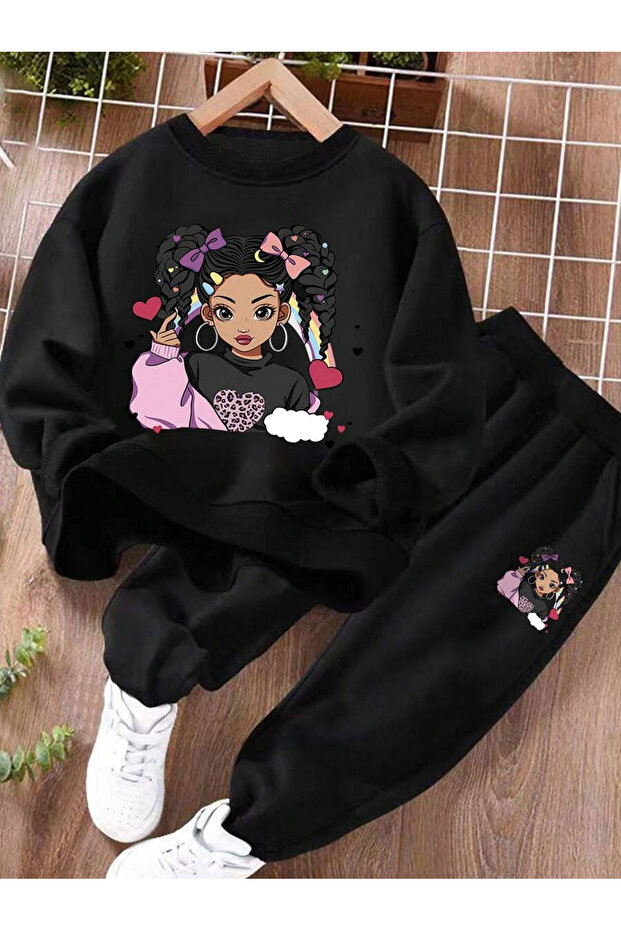 Tween Girl Printed Combination Bottom Top Tracksuit Set