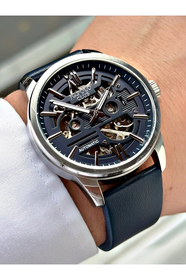 Automatic Navy Blue Color Steel Case Men's Wristwatch 3954Amr
