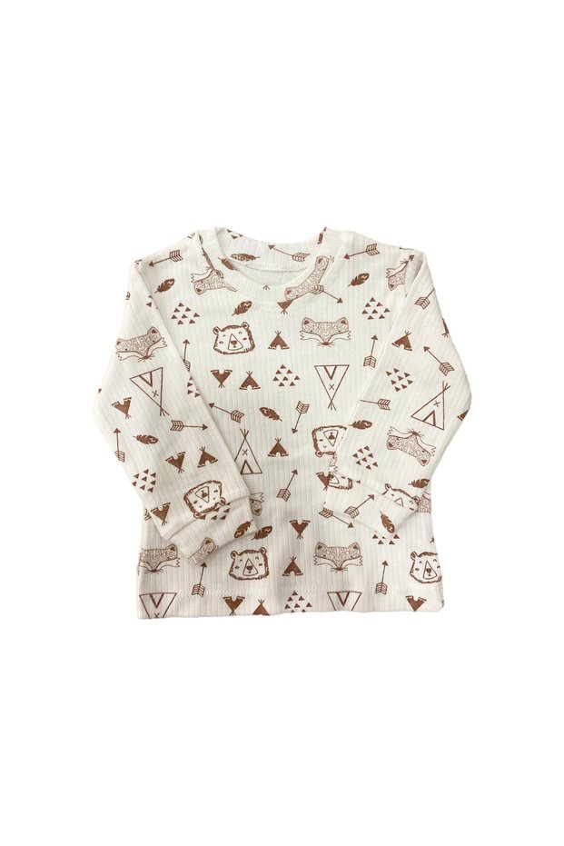 Unisex Baby Safari Animal Pattern Ribbed Long Sleeve T-Shirt Cotton Top