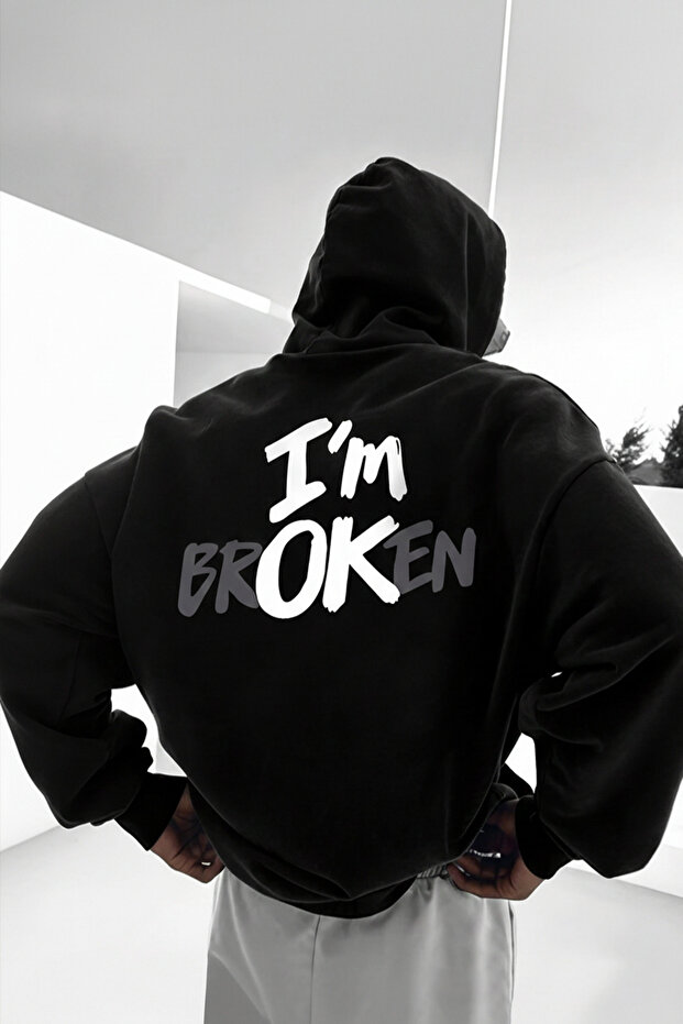 سويت شيرت I Am Broken مطبوع عليه قصة فضفاضة