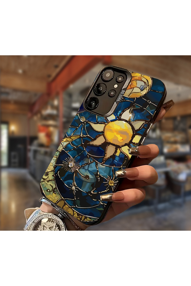 Samsung Galaxy S25 Fe Compatible Dirt-Repellent Moon and Sun Patterned Printed Lux Phone Case Mk01A