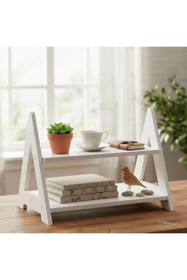 Two-tier PVC wooden stand for hospitality and serving, dimensions 23*22*27 cm