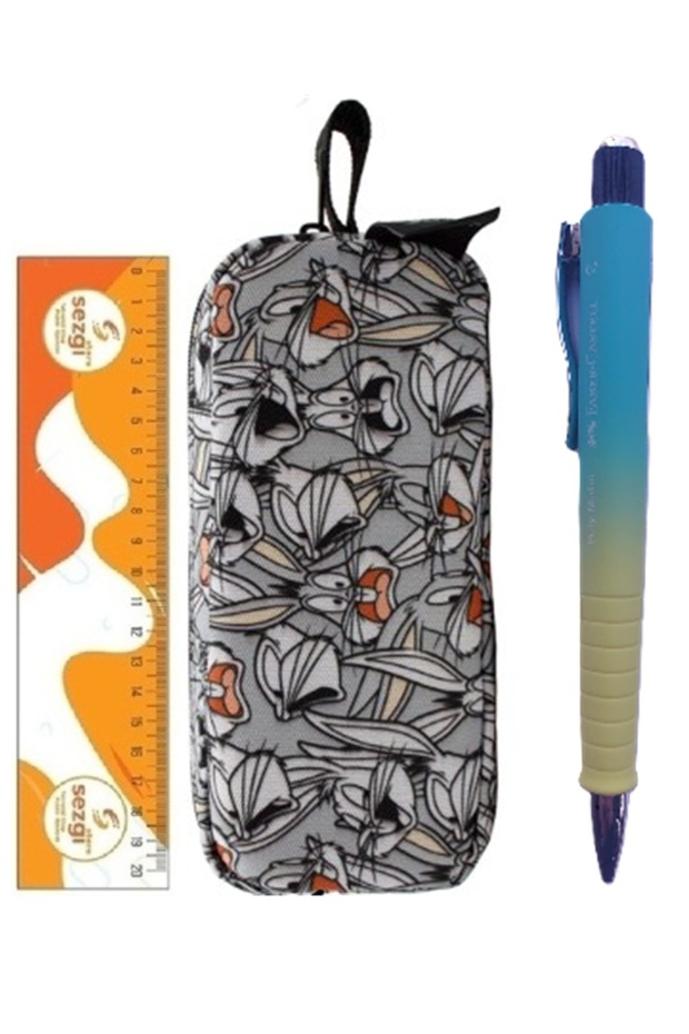 563993 Looney Tunes Double Compartment Pen Holder+Faber Poly Matic 0.7mm Nib Pen