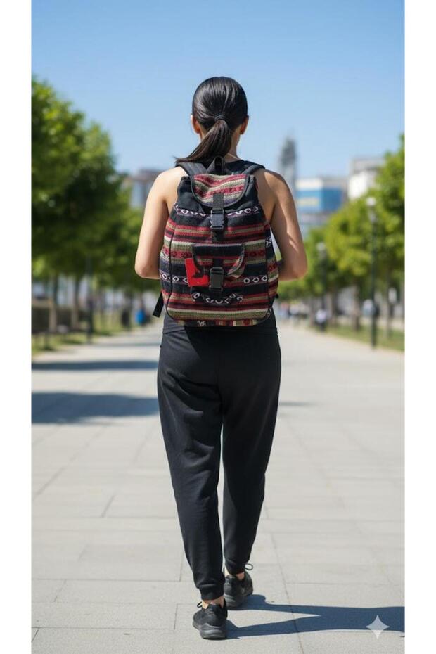 Ethnic Patterned Lined Woven Pocket Backpack - 1