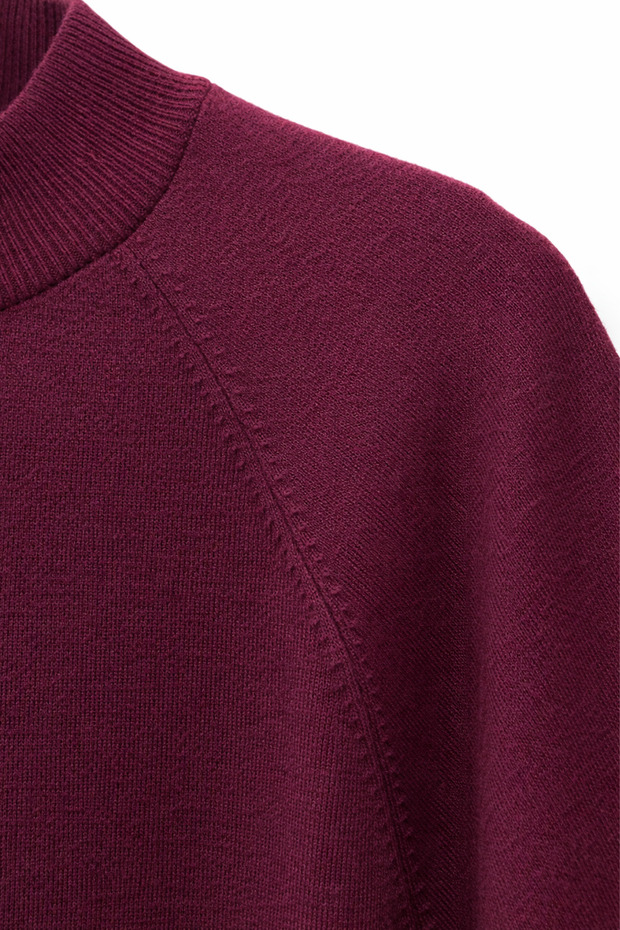 7003 Kadın Oversize Dik Yaka Basic Triko Kazak Mürdüm - 3