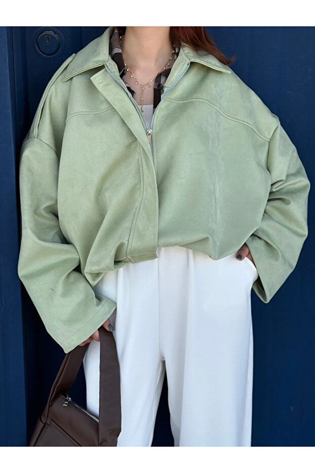 Süet Bomber Ceket - Hpm - Mint Yeşili - 1