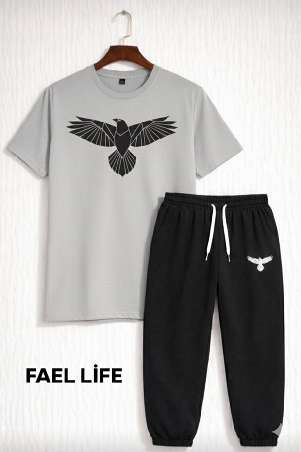 Girls/Boys Loose Fit Tracksuit and T-Shirt Kuzgun Printed Set