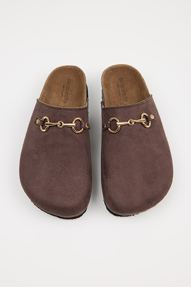 Pablo Women's Vegan Leather Buckle Brown Sabo Slippers