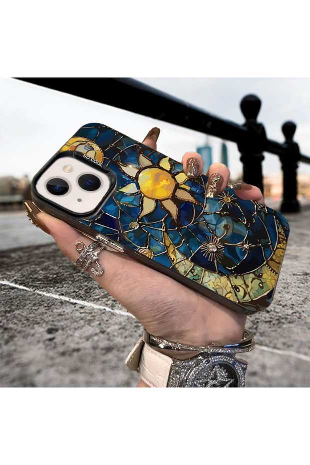 iPhone 15/14 Compatible Moon Sun Print Pattern Quality Luxury Phone Case Mk01A