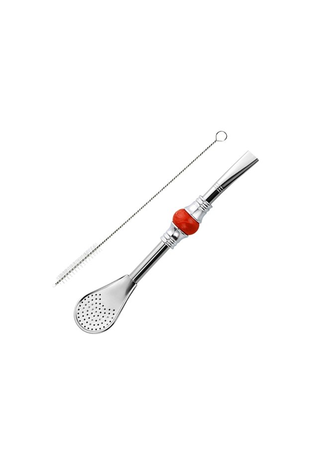 Yerba Mate Straw Stainless Steel With Filter Spoon and Cleaning Brush, Colorful Beads