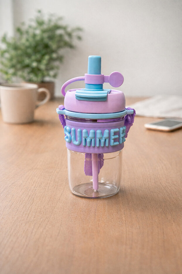500ml Polycarbonate Flask with Patterned Straw and Lid Kw-1028