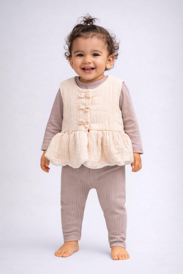 Baby Girl Muslin Vest Set Piece Set with Badili – Transitional Bow Detailed Bottom and Top Set 0-3-6-9-12 Months