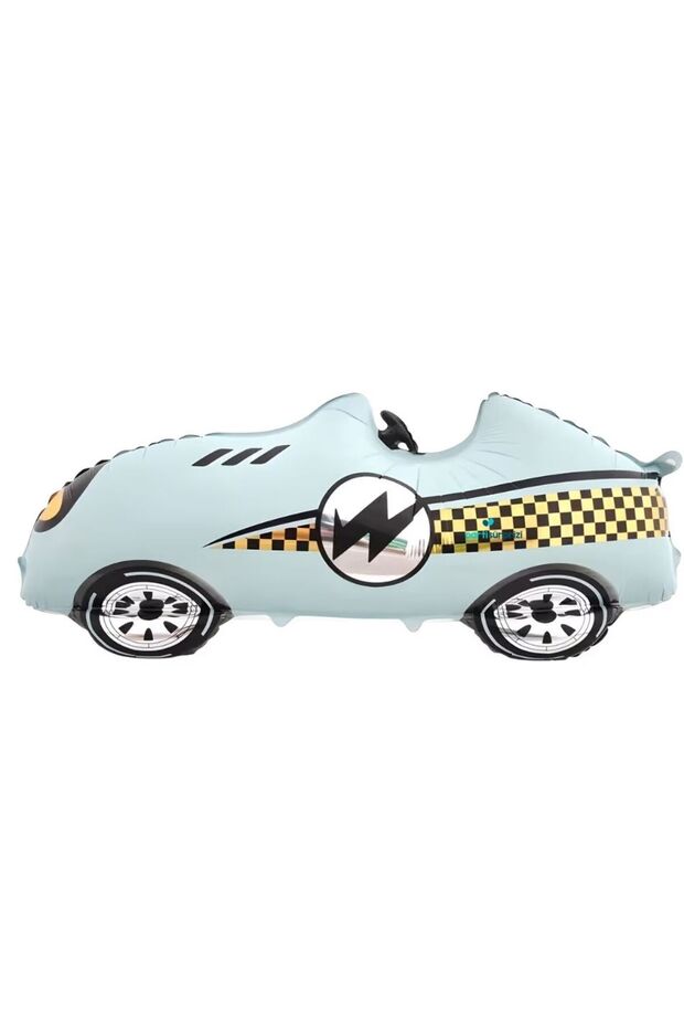 Retro Blue Color Race Car Shaped Foil Balloon 1 Piece