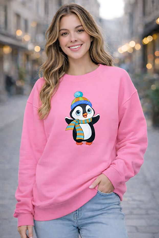 سويت شيرت بياقة دائرية من Penguin Character مطبوع قصة مريحة مبطن بالصوف 3