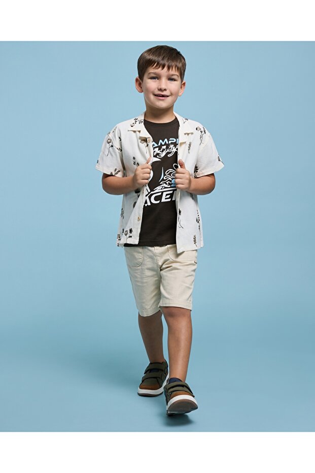 شورت بيج سادة للأولاد بخصر برباط - 2