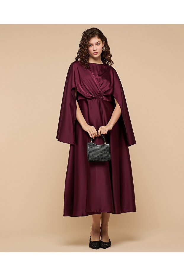 Solid Midi Dress With Boat Neck And Hanging Sleeves