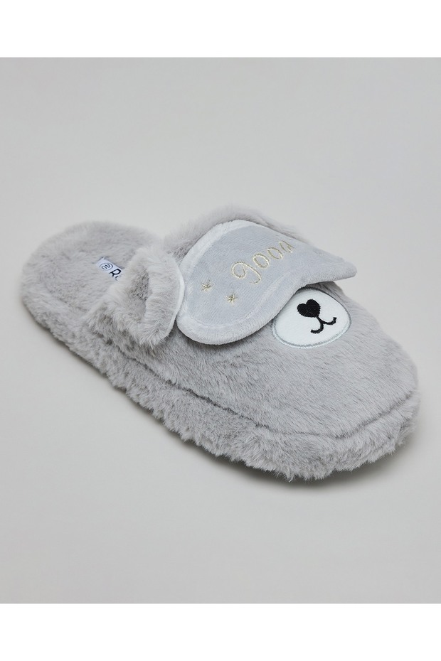 Women's Grey Embroidered Bedroom Slippers