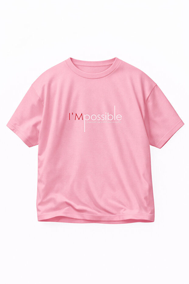 تي شيرت للجنسين قصة فضفاضة 100% قطن مريح I'M POSSIBLEE مطبوع Premium