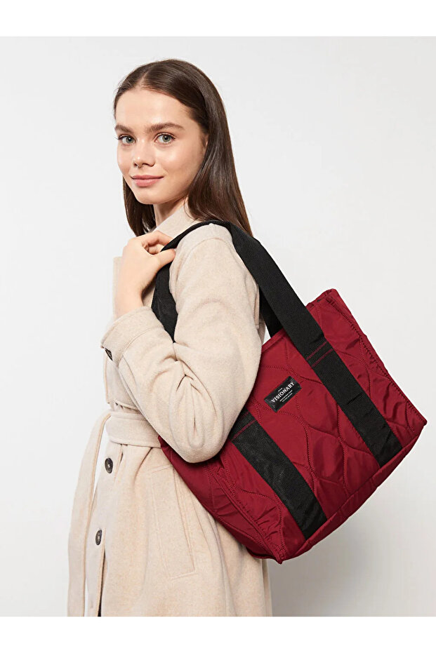 Lcw Accessories Burgundy Parachute Fabric Embroidered Women's Shoulder Bag