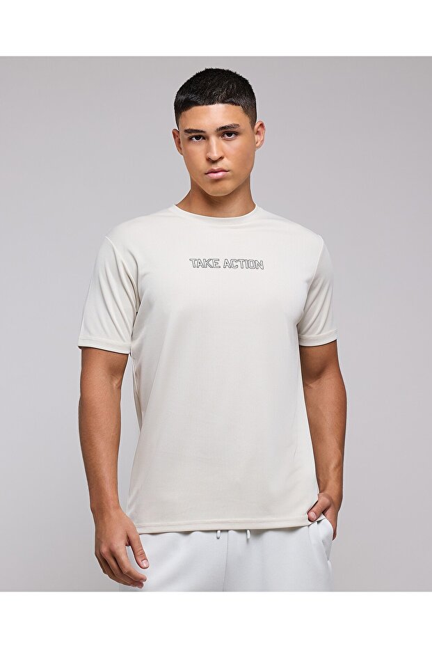 Typography Print Active T-Shirt With Crew Neck And Short Sleeves