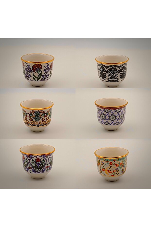 Gawa Porcelain Cup Set, 6-Piece Mixed Ottoman Style Coffee Cup Set
